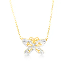 1/10 Carat Diamond Butterfly Pendant in Gold Plated Silver