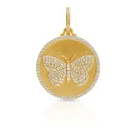 14KT Yellow Gold Diamond Butterfly Medallion Charm with Diamond Clip on Bail