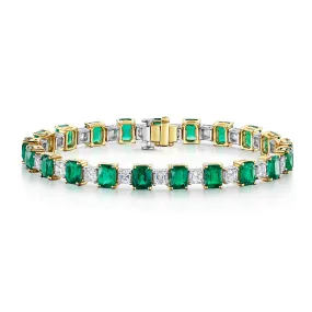 18ct Yellow & White Gold Emerald-Cut Emerald & Asscher-Cut Diamond Tennis Bracelet 17.07ct