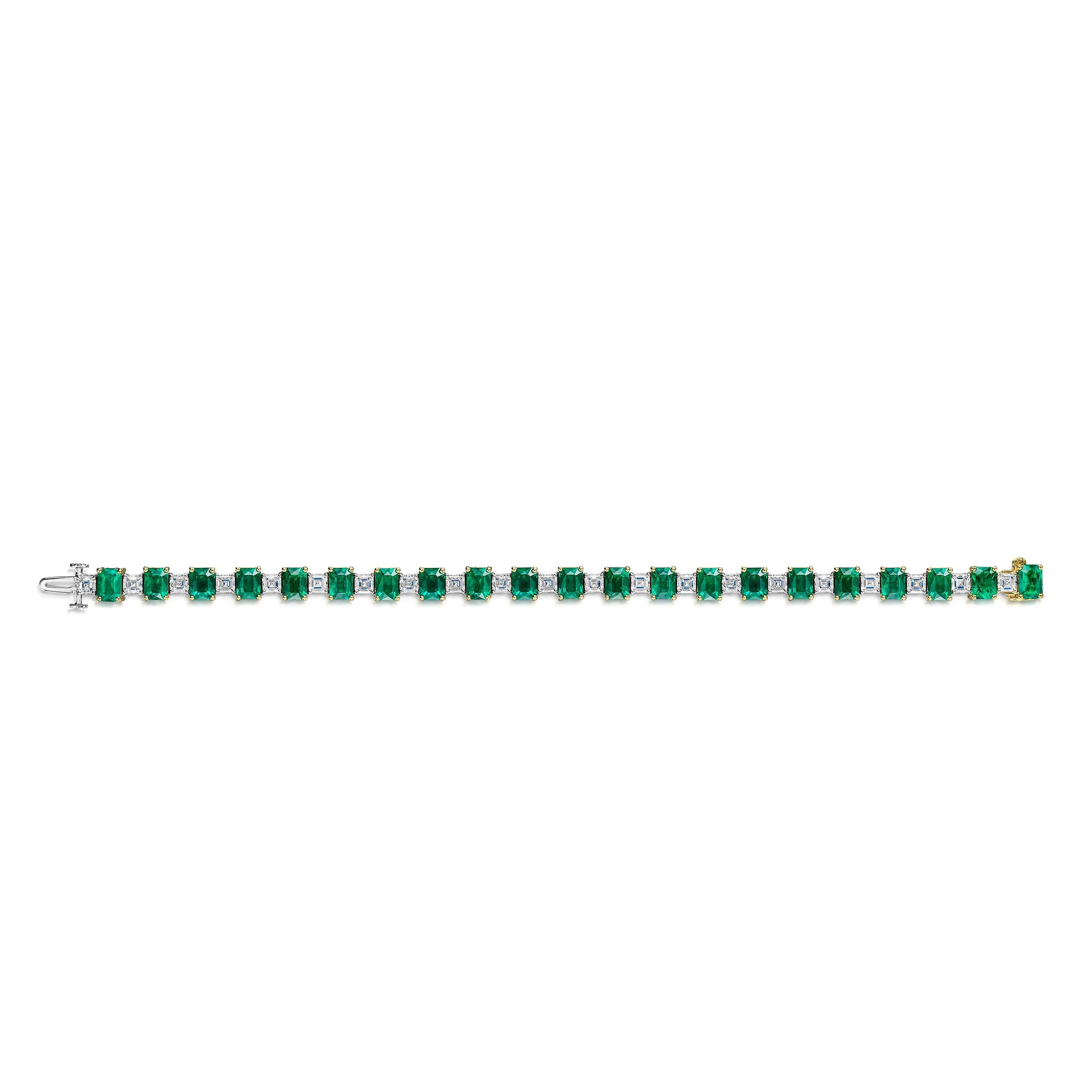 18ct Yellow & White Gold Emerald-Cut Emerald & Asscher-Cut Diamond Tennis Bracelet 17.07ct