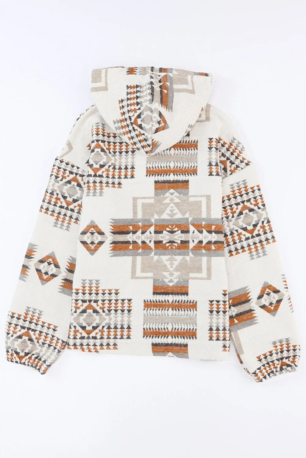 Beige Aztec Print Kangaroo Pocket Half-Zip Hoodie