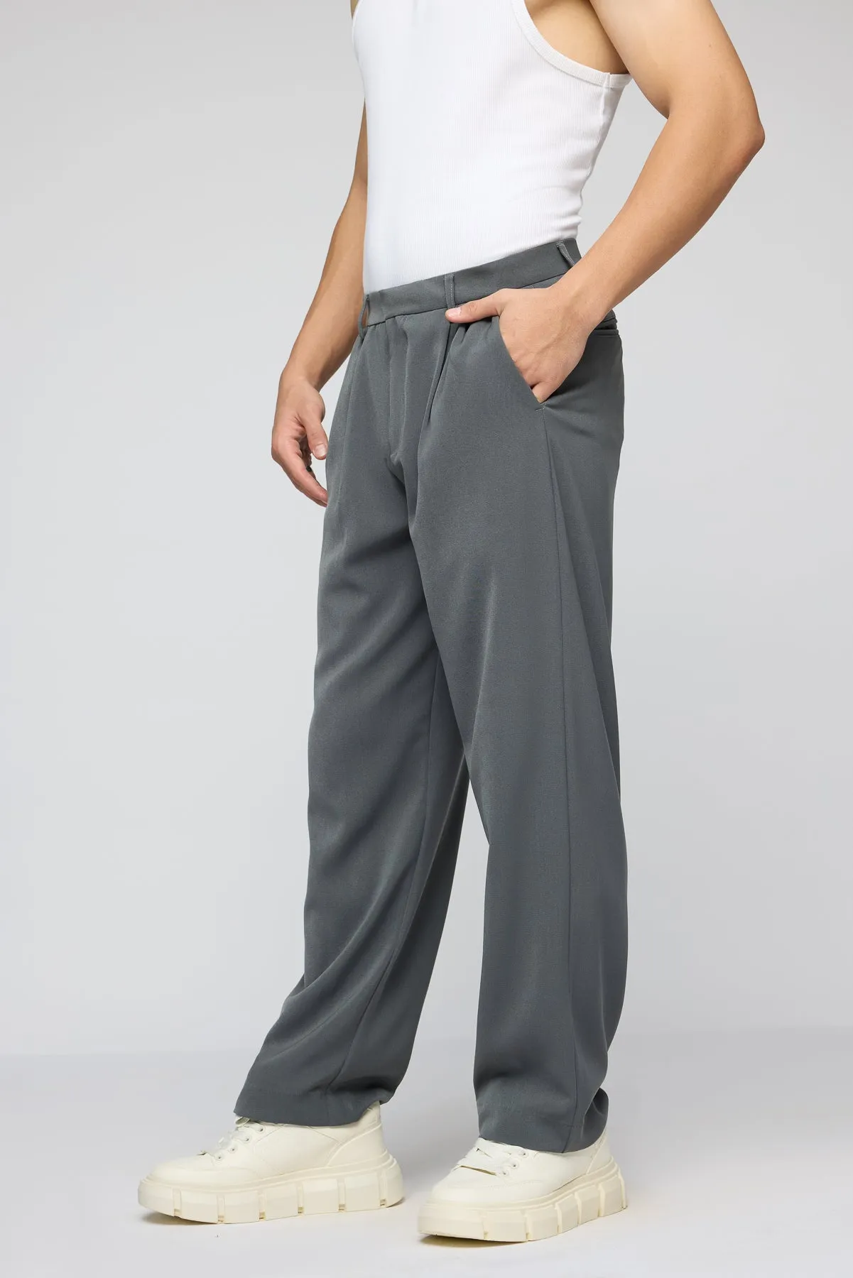 Charcoal Men's Pleated Korean Pants