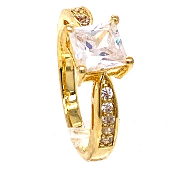 CZ Center Stone With CZ Accents Gold Over Brass Ring / FSR0003