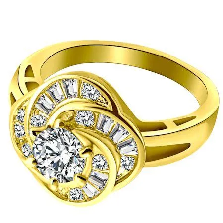 CZ With Accent CZ Stones Gold Over Brass Ring / FSR0012