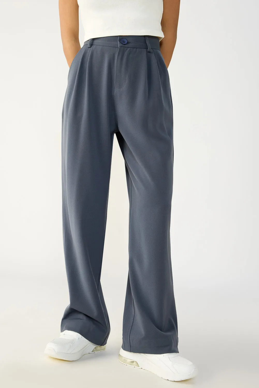 Dark Grey Double Pleated Korean Pants