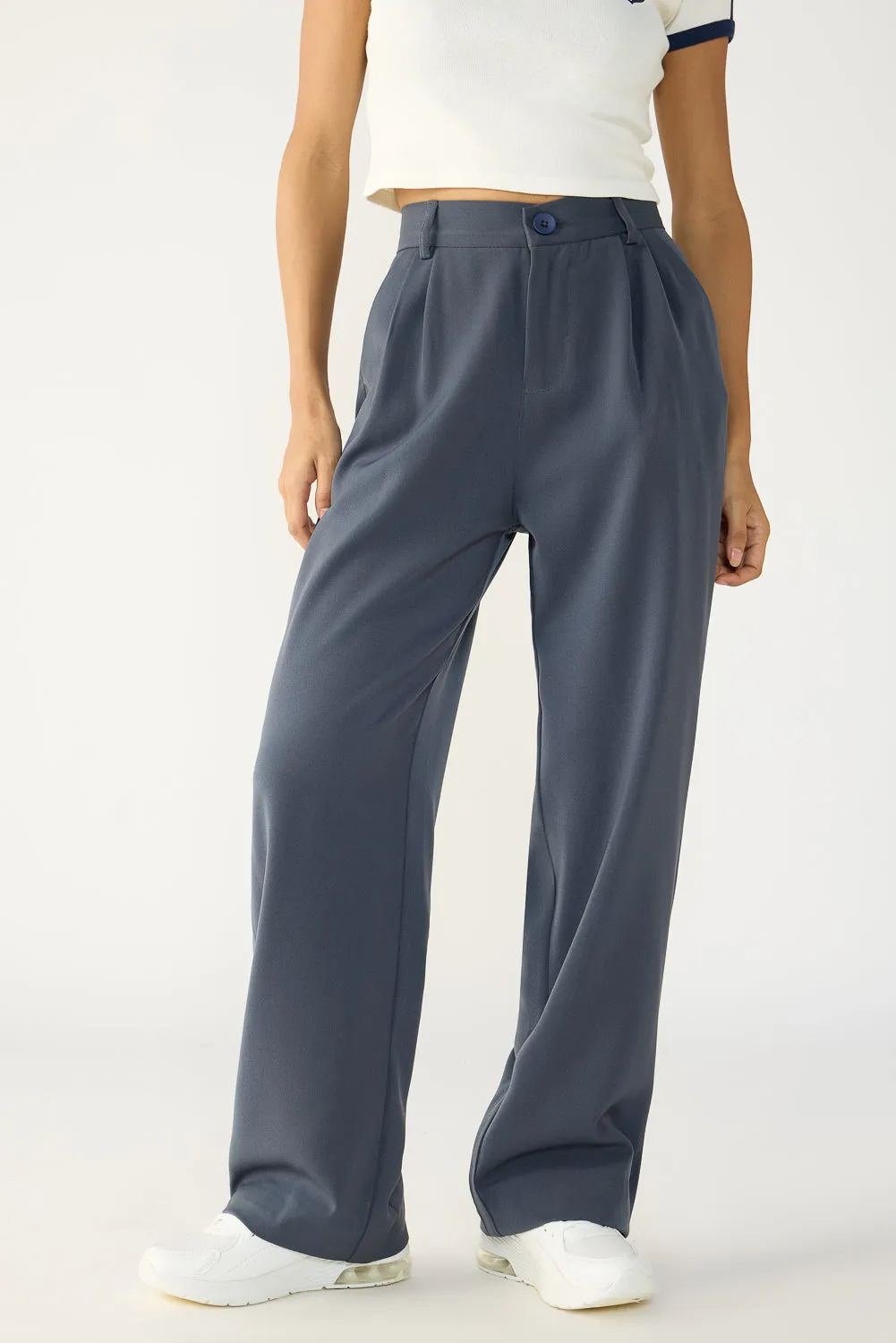 Dark Grey Double Pleated Korean Pants