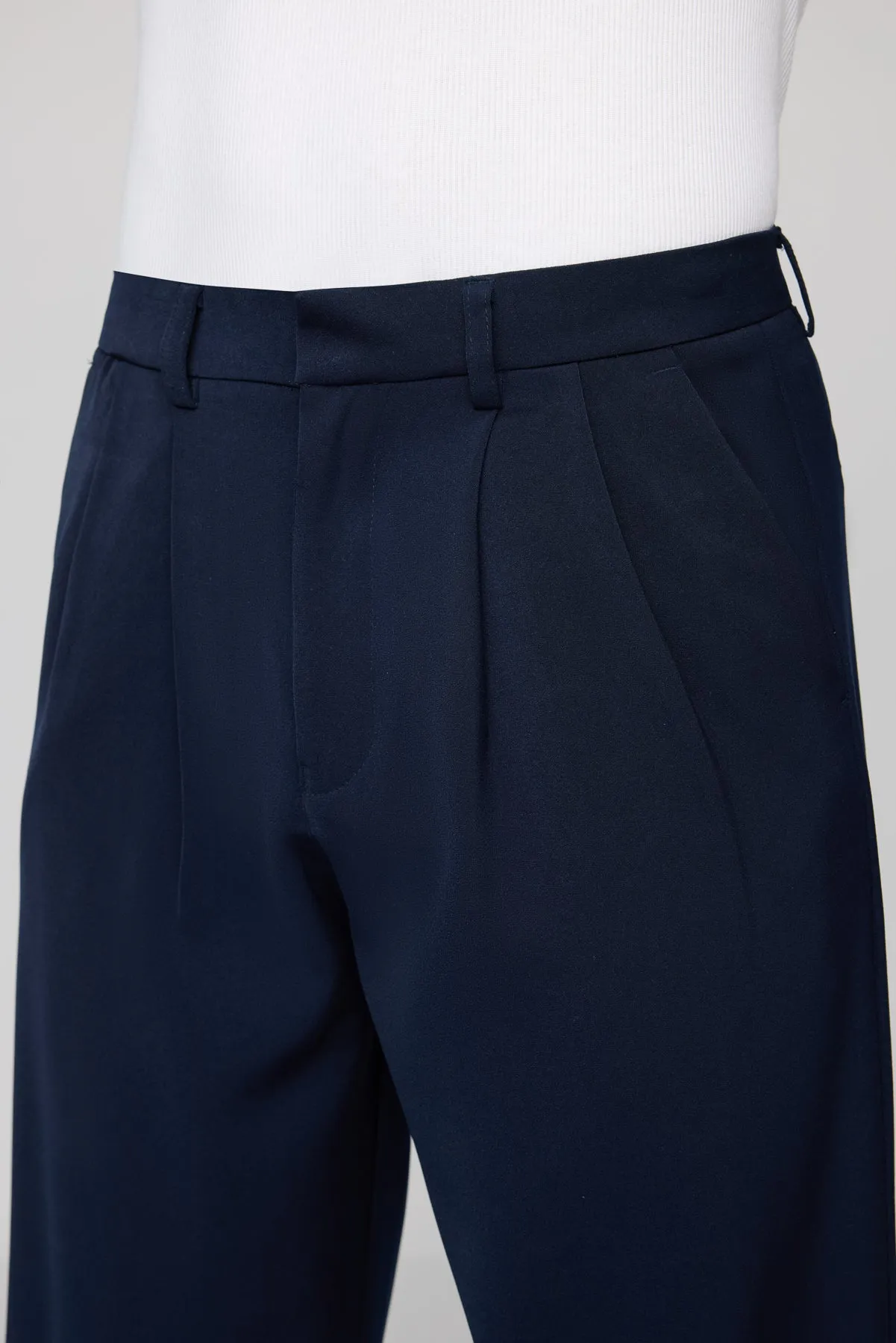 Deep Navy Men's Pleated Korean Pants