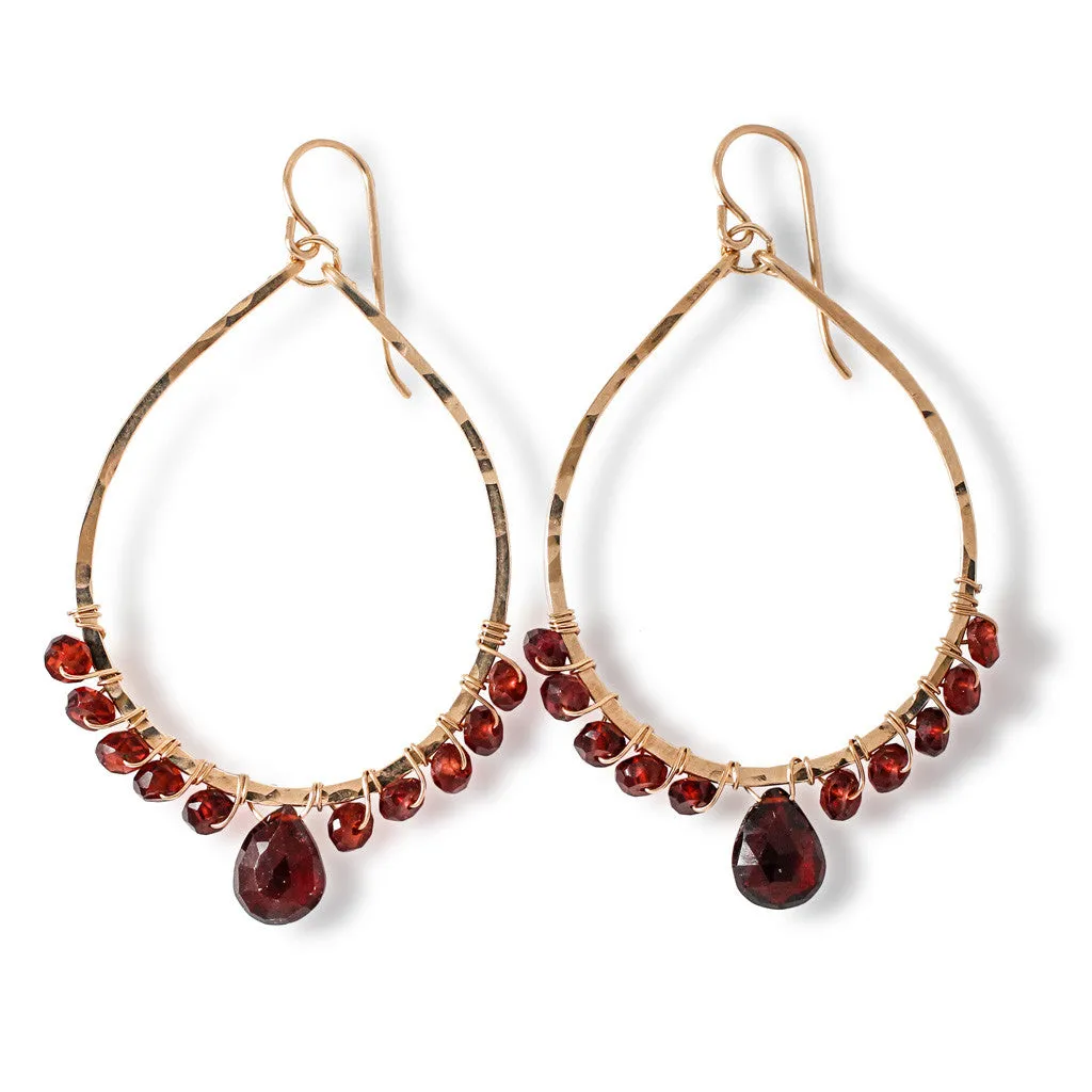 Gemstone Arc Hoop Earrings - Garnet