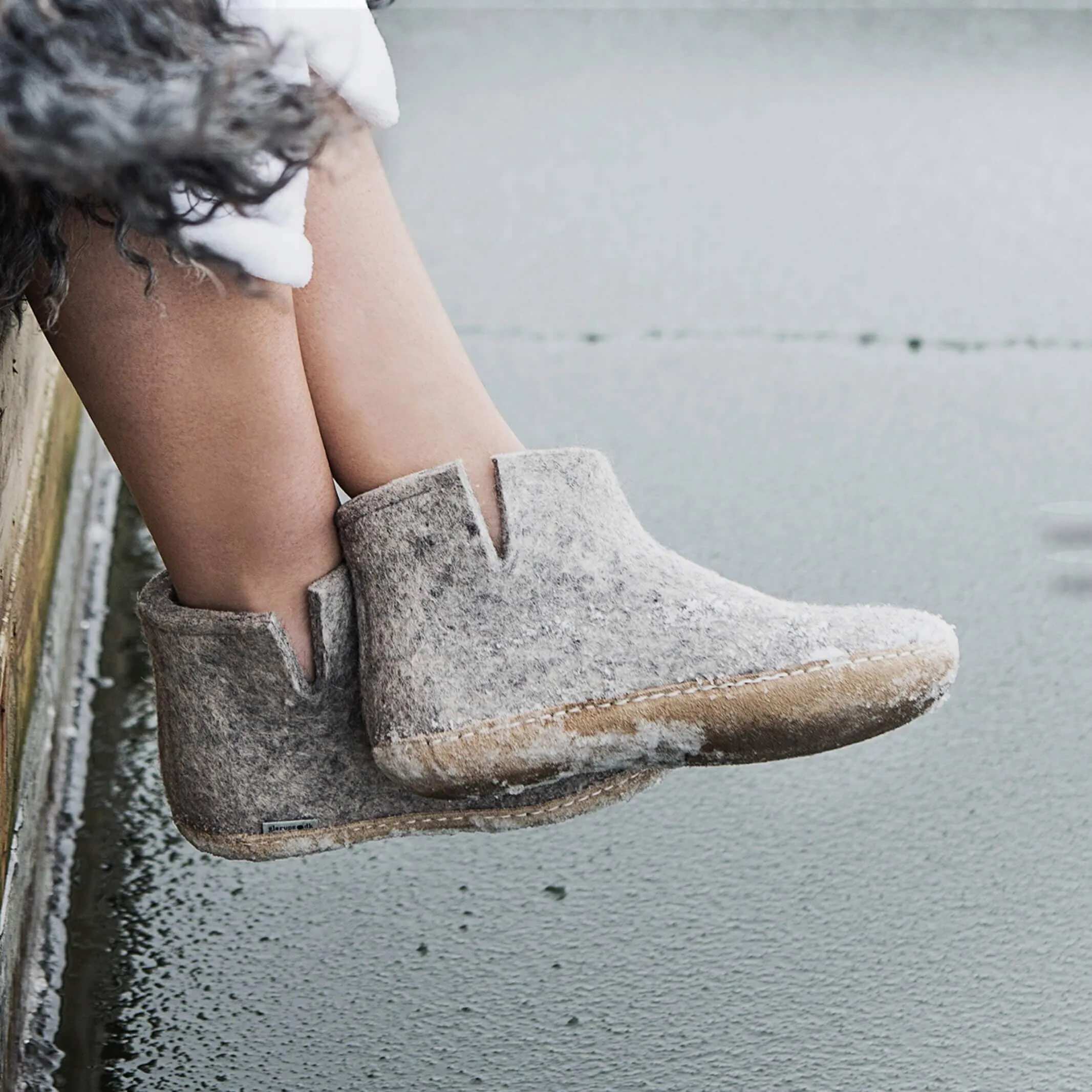 Glerups Grey Boot with Leather Sole Slipper