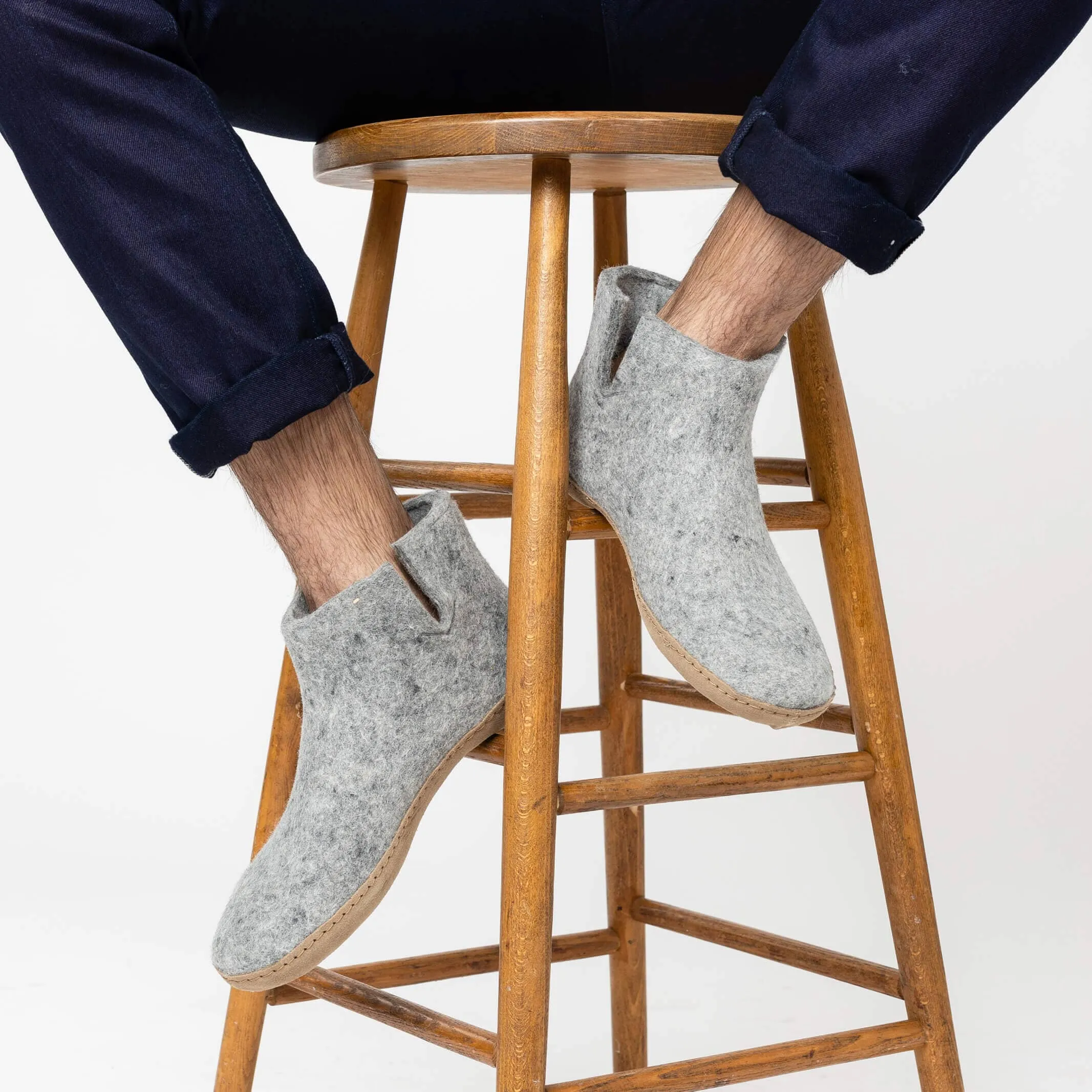 Glerups Grey Boot with Leather Sole Slipper