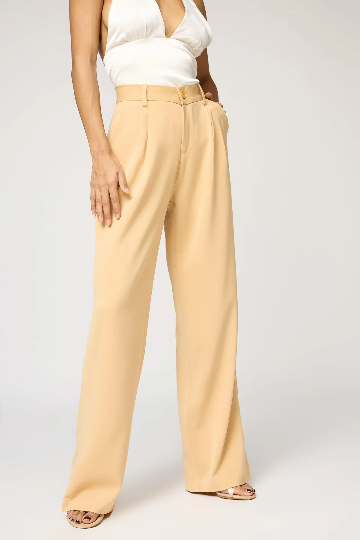 Golden Glow Pleated Straight Korean Pants