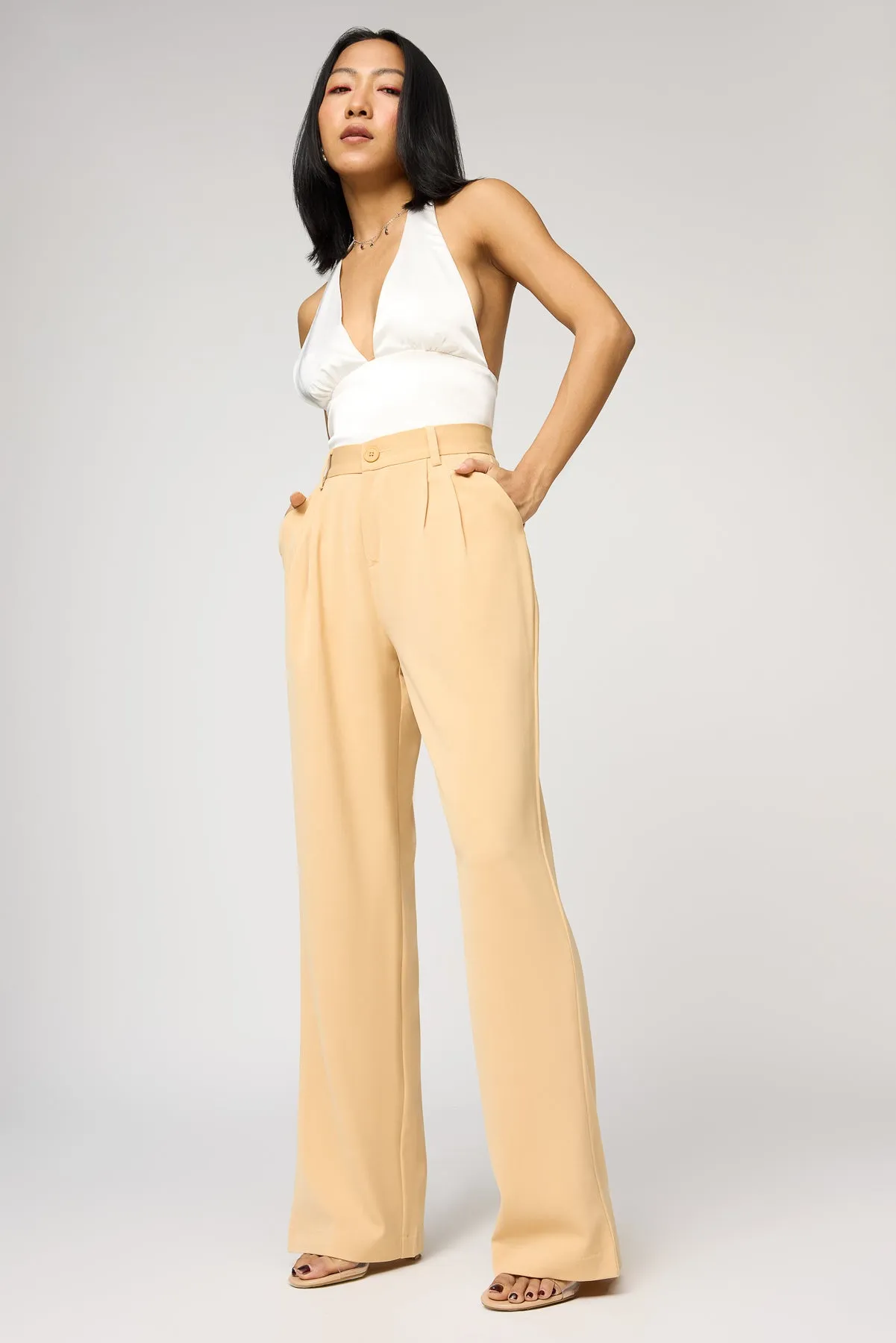 Golden Glow Pleated Straight Korean Pants