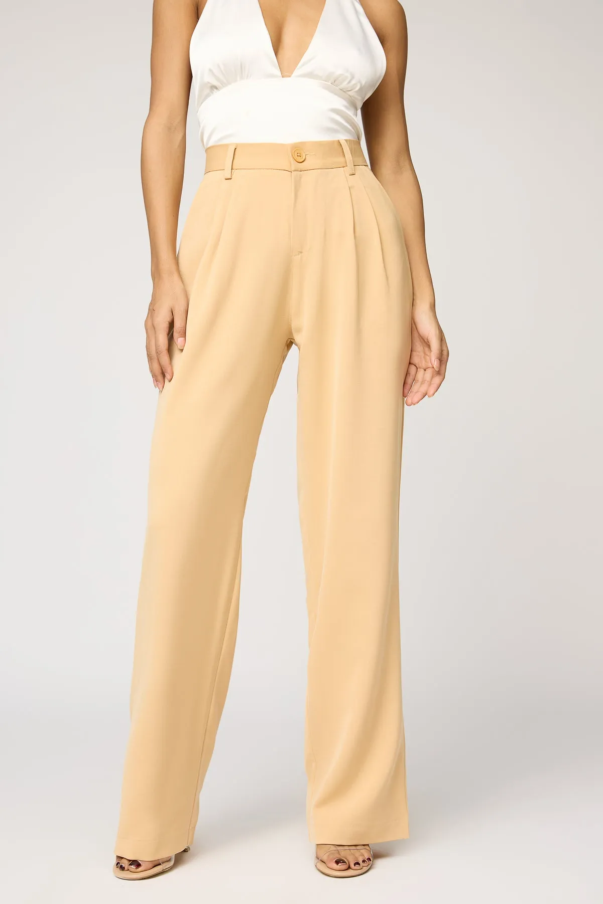 Golden Glow Pleated Straight Korean Pants