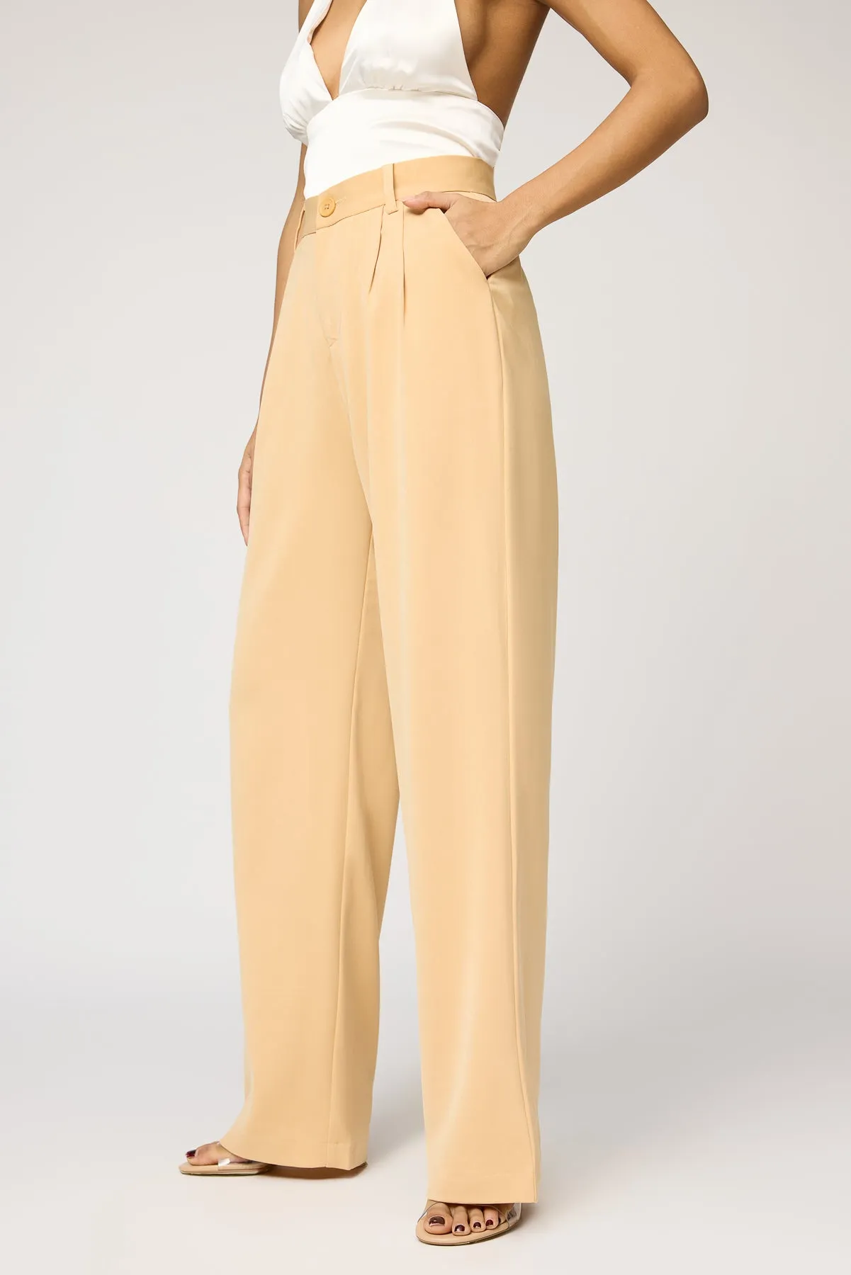 Golden Glow Pleated Straight Korean Pants