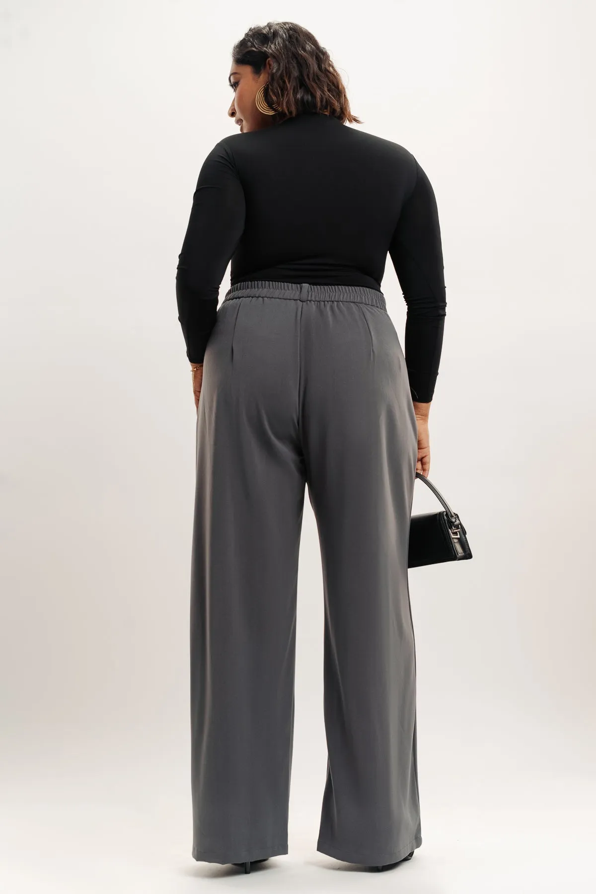 Grey Pleated Straight Fit Curve Korean Pant