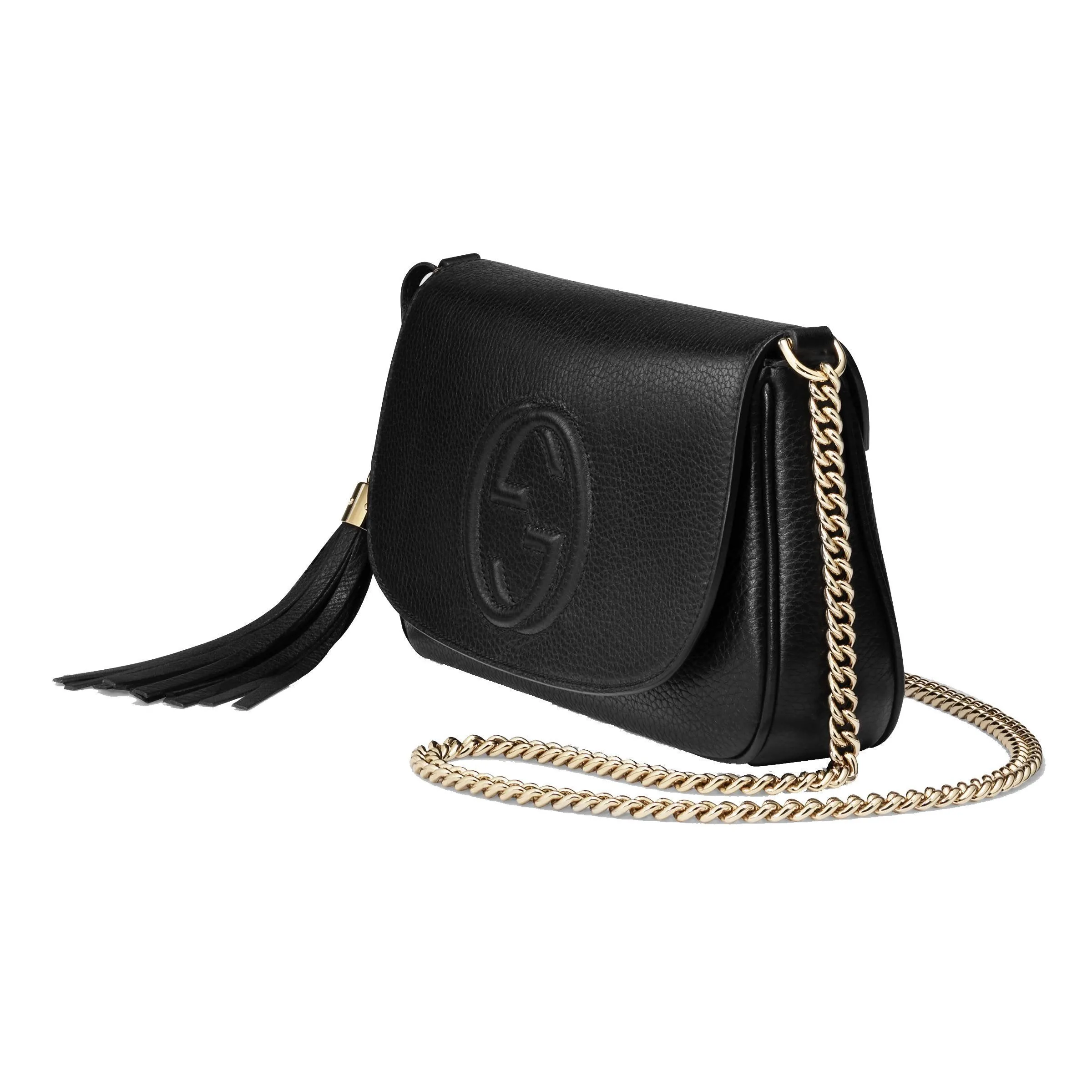 Gucci Soho Disco GG Black Calf Leather Tassel Chain Crossbody Bag