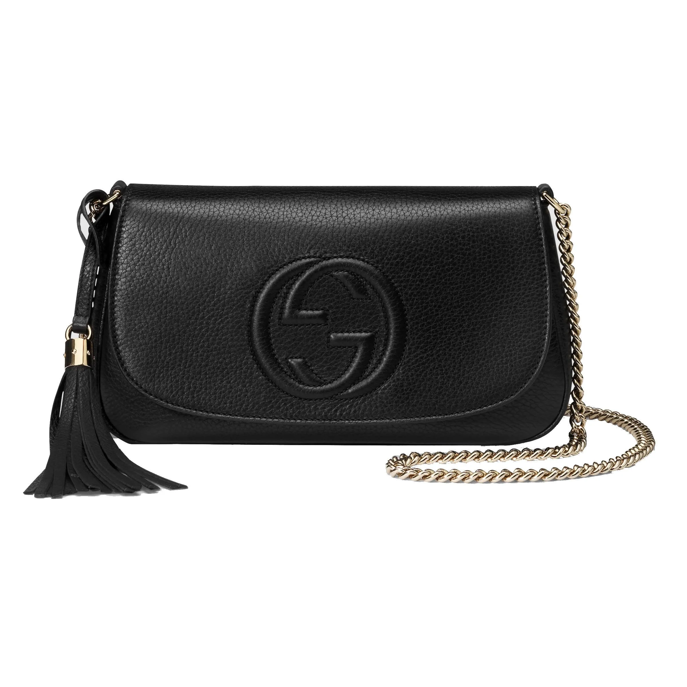 Gucci Soho Disco GG Black Calf Leather Tassel Chain Crossbody Bag