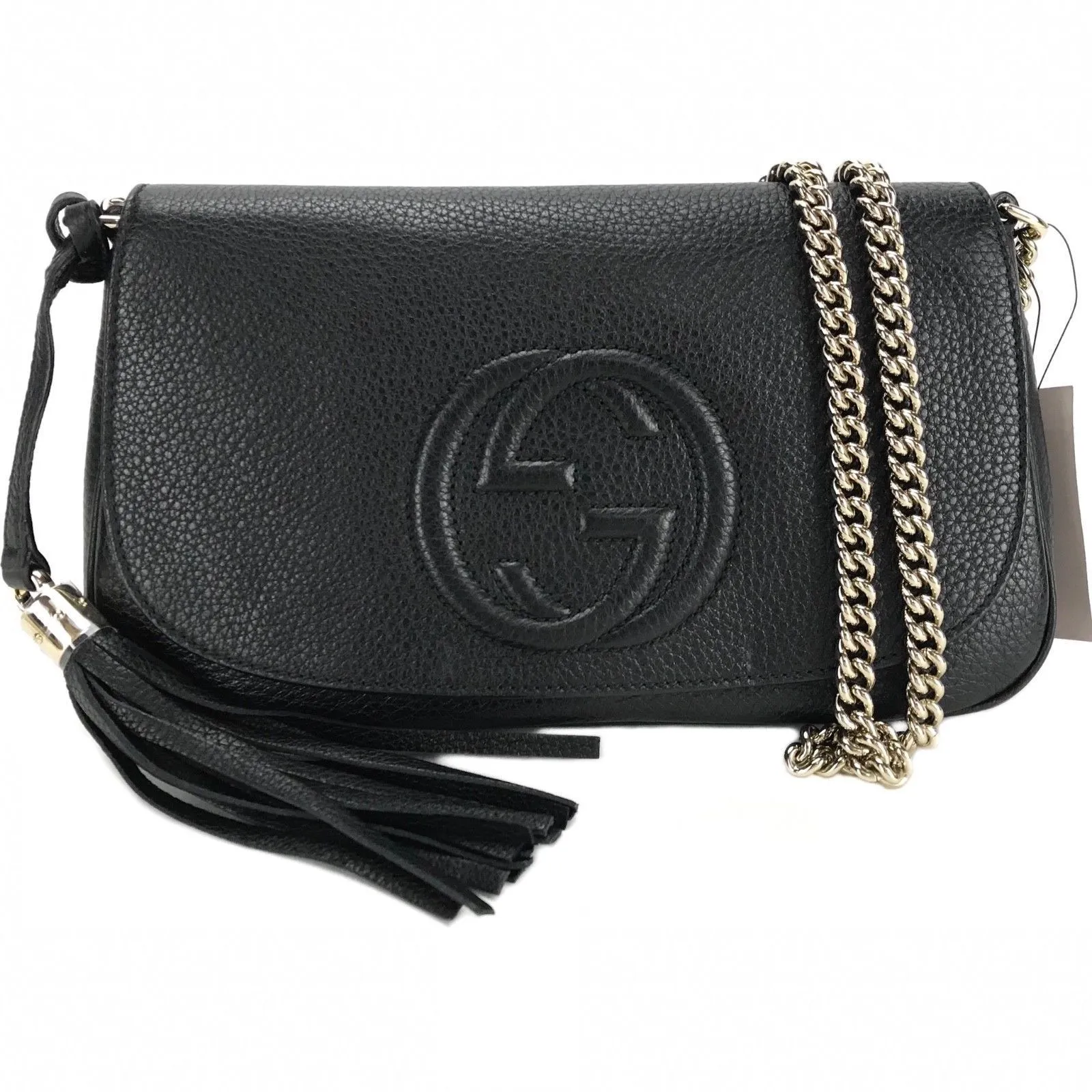 Gucci Soho Disco GG Black Calf Leather Tassel Chain Crossbody Bag