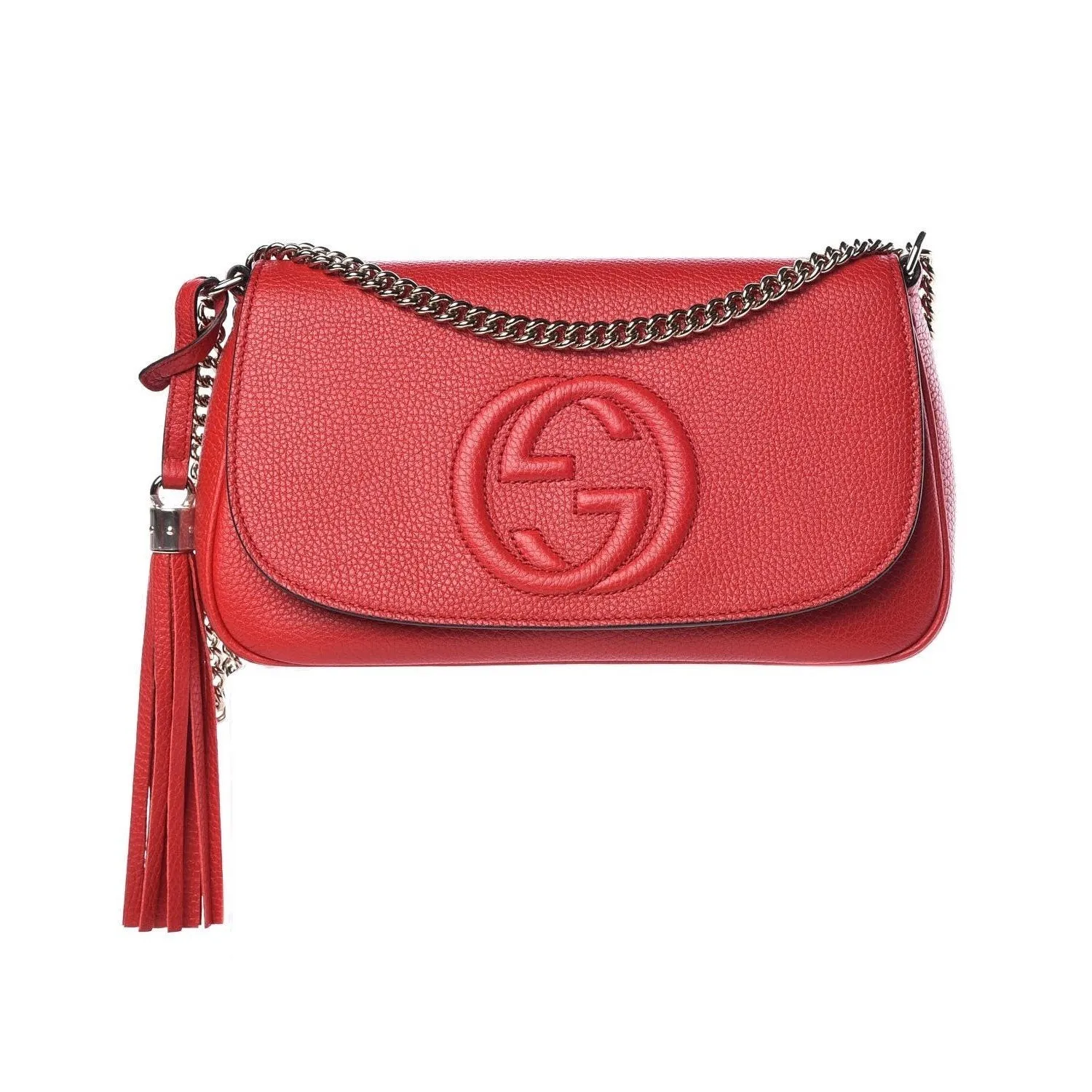 Gucci Soho Disco Red Leather GG Tassel Chain Crossbody Bag