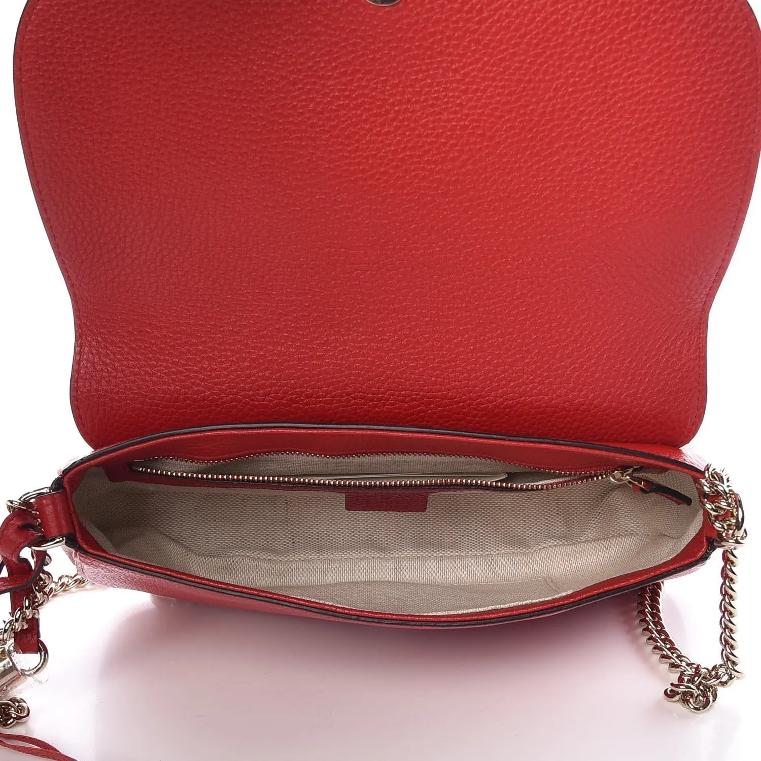 Gucci Soho Disco Red Leather GG Tassel Chain Crossbody Bag