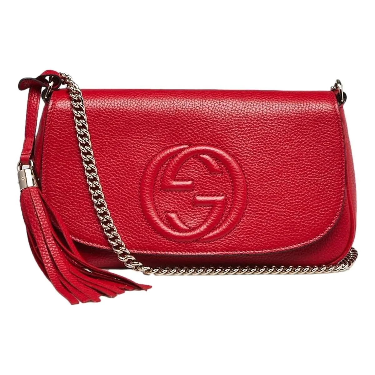 Gucci Soho Disco Red Leather GG Tassel Chain Crossbody Bag