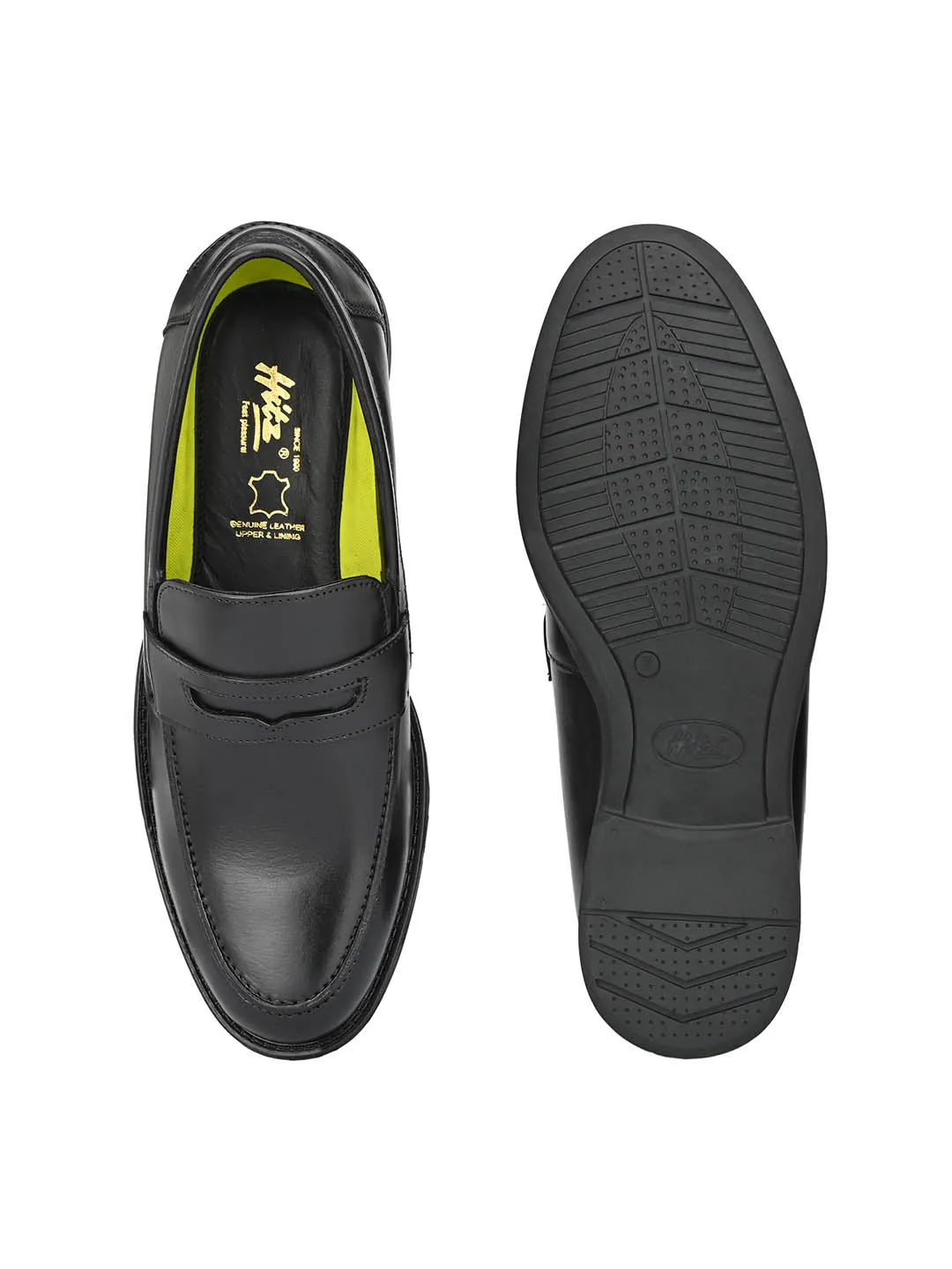 Hitz Men's Black Leather Slip On Formal Shoes