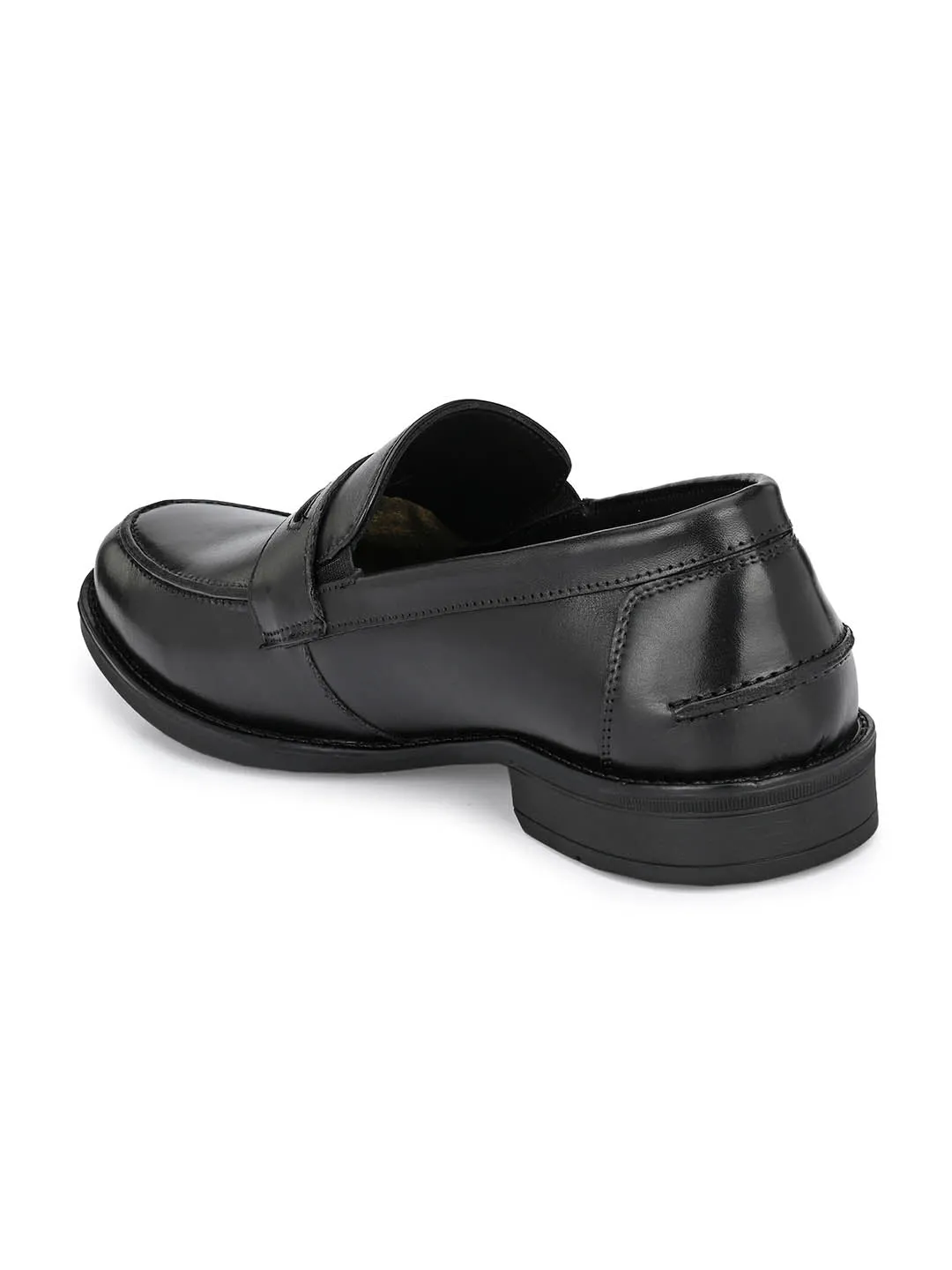 Hitz Men's Black Leather Slip On Formal Shoes