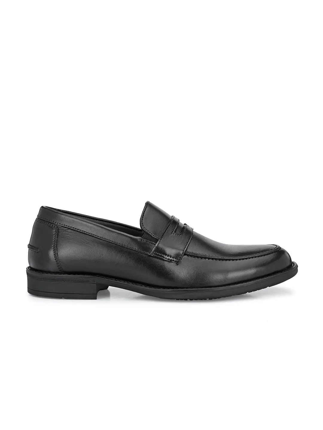 Hitz Men's Black Leather Slip On Formal Shoes