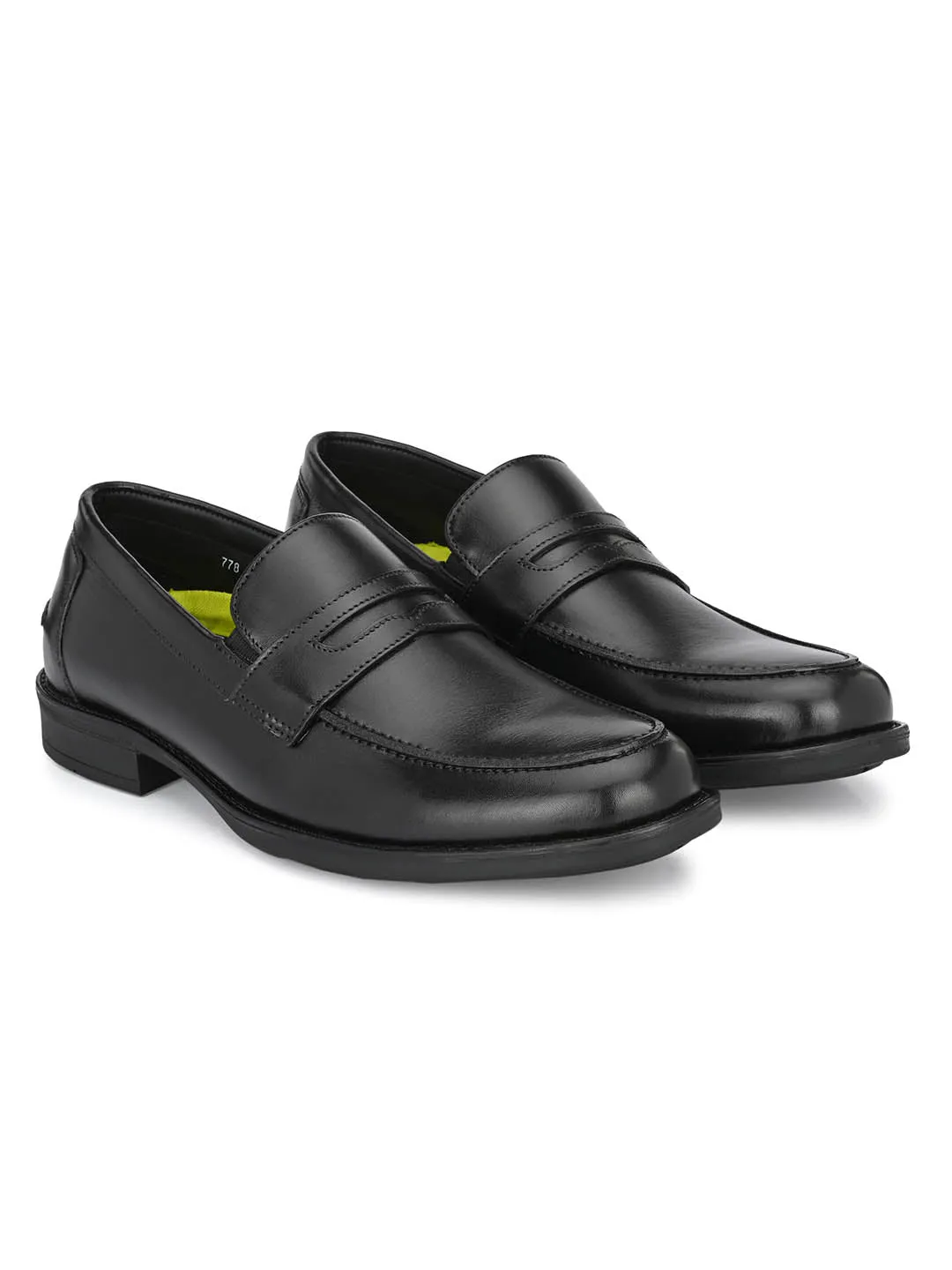 Hitz Men's Black Leather Slip On Formal Shoes