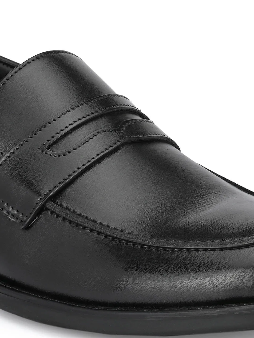 Hitz Men's Black Leather Slip On Formal Shoes