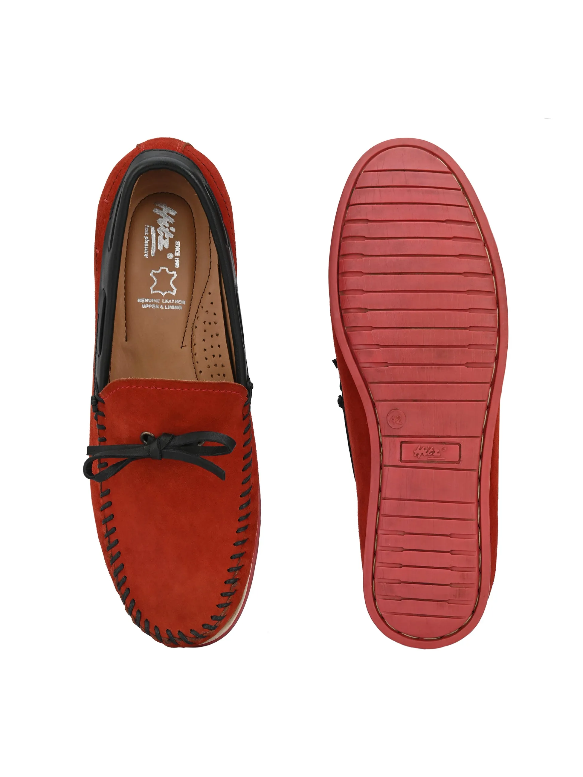 Hitz Men's Red Leather Moccasins Loafers