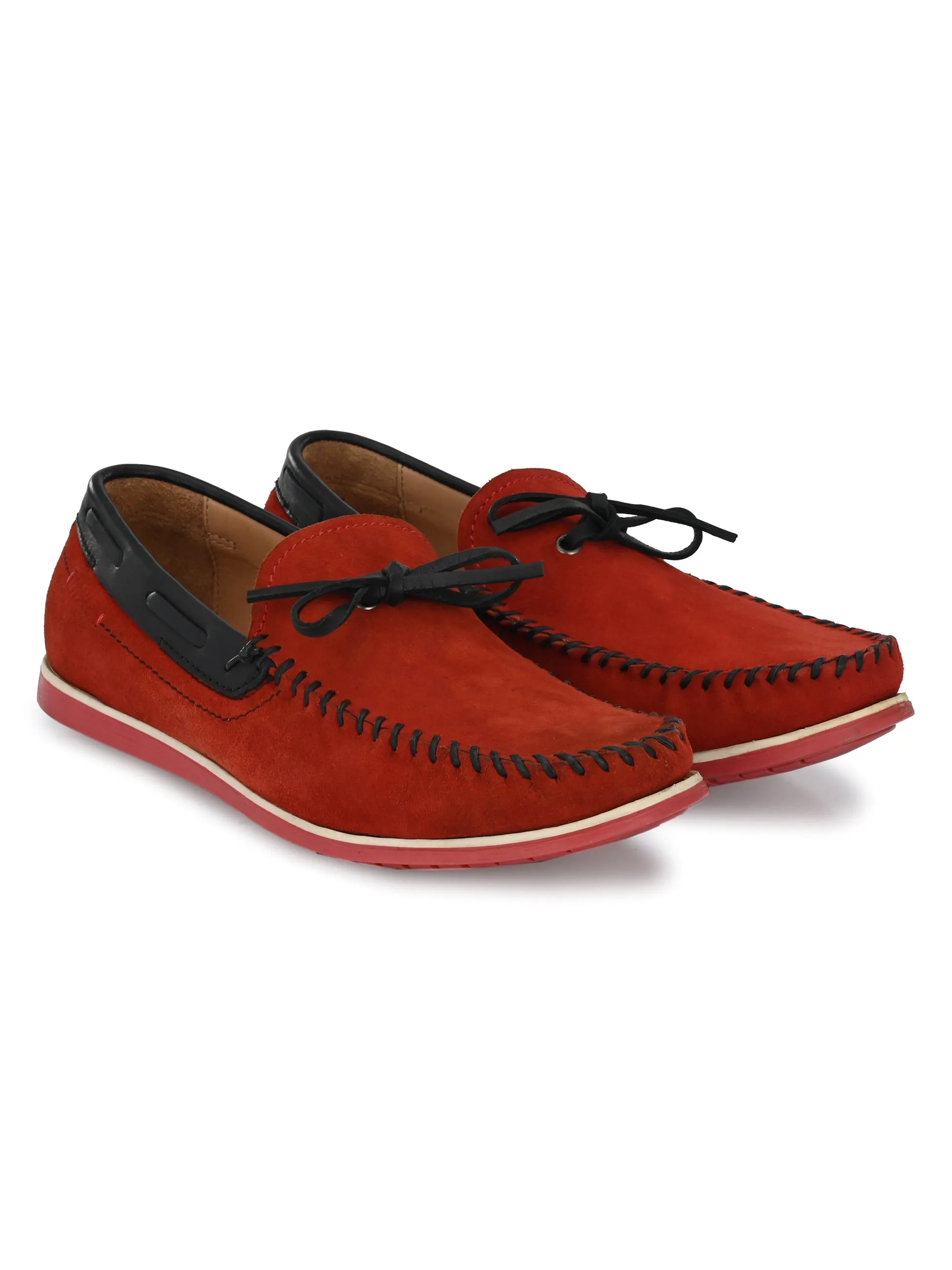 Hitz Men's Red Leather Moccasins Loafers