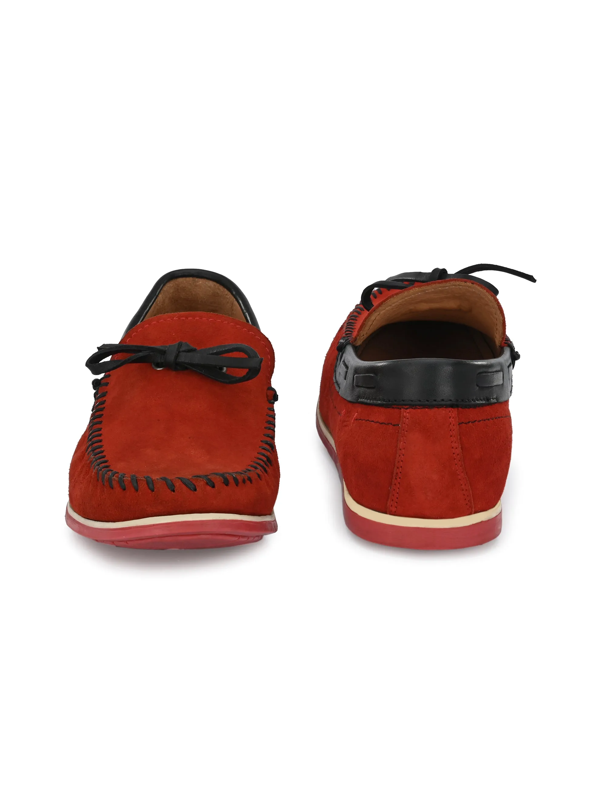 Hitz Men's Red Leather Moccasins Loafers