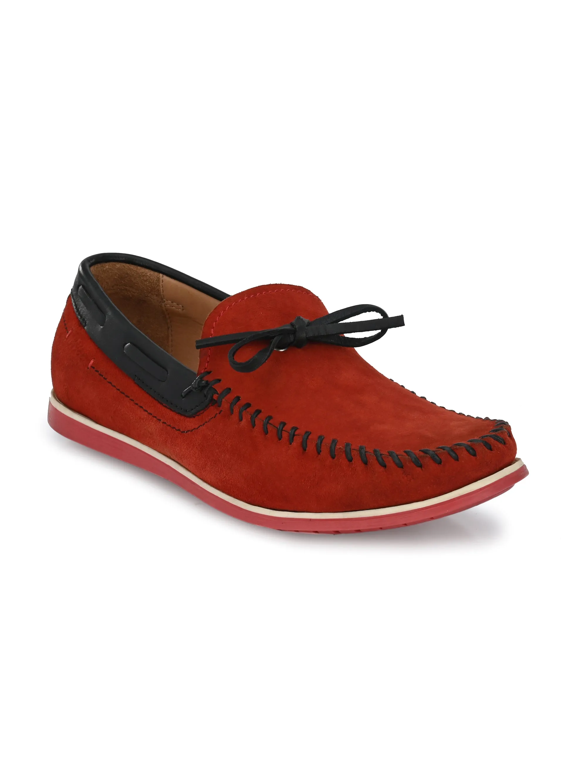 Hitz Men's Red Leather Moccasins Loafers