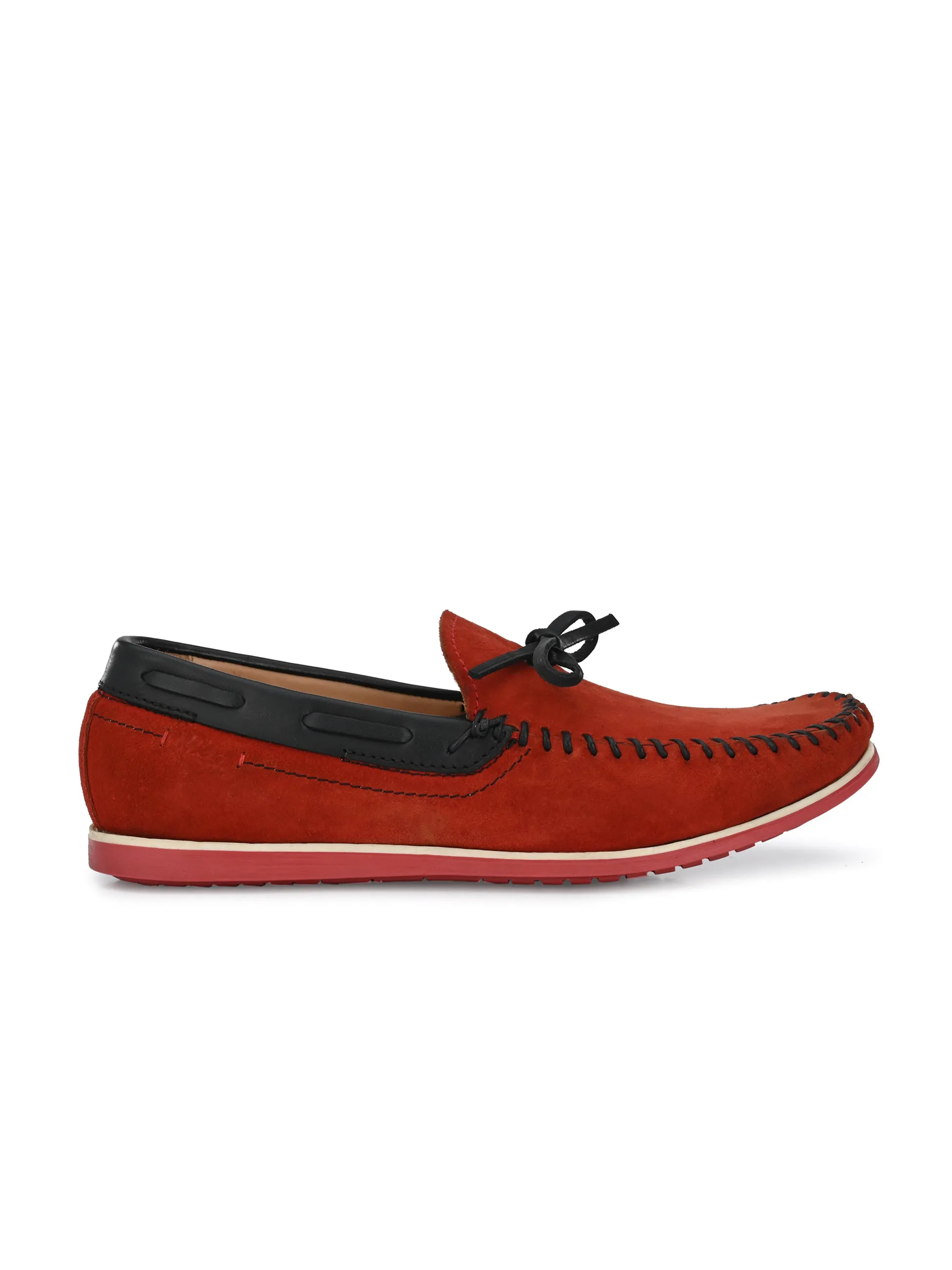 Hitz Men's Red Leather Moccasins Loafers