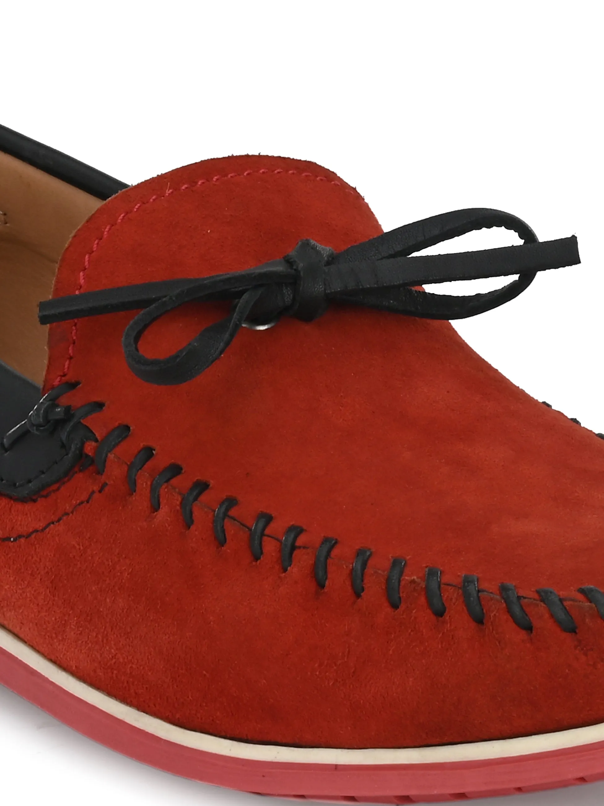 Hitz Men's Red Leather Moccasins Loafers