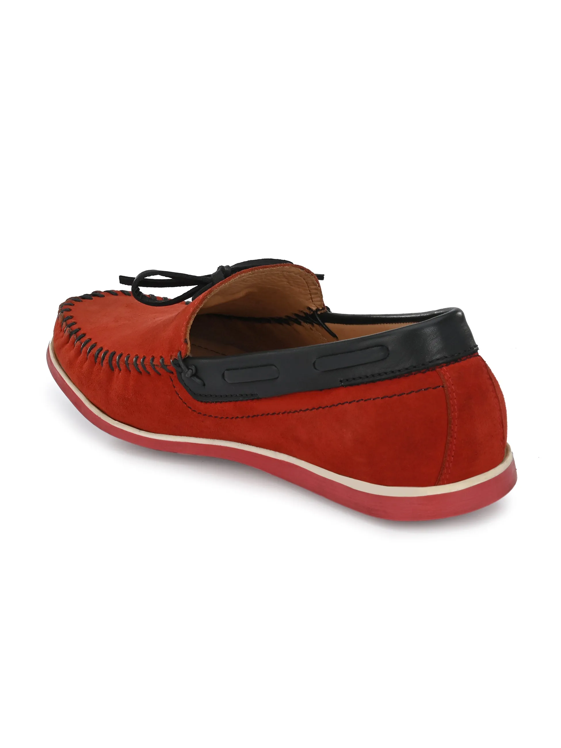 Hitz Men's Red Leather Moccasins Loafers