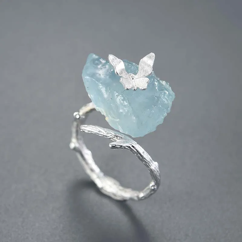 Luxurious Pure S925 Silver Gemstone Butterfly Ring