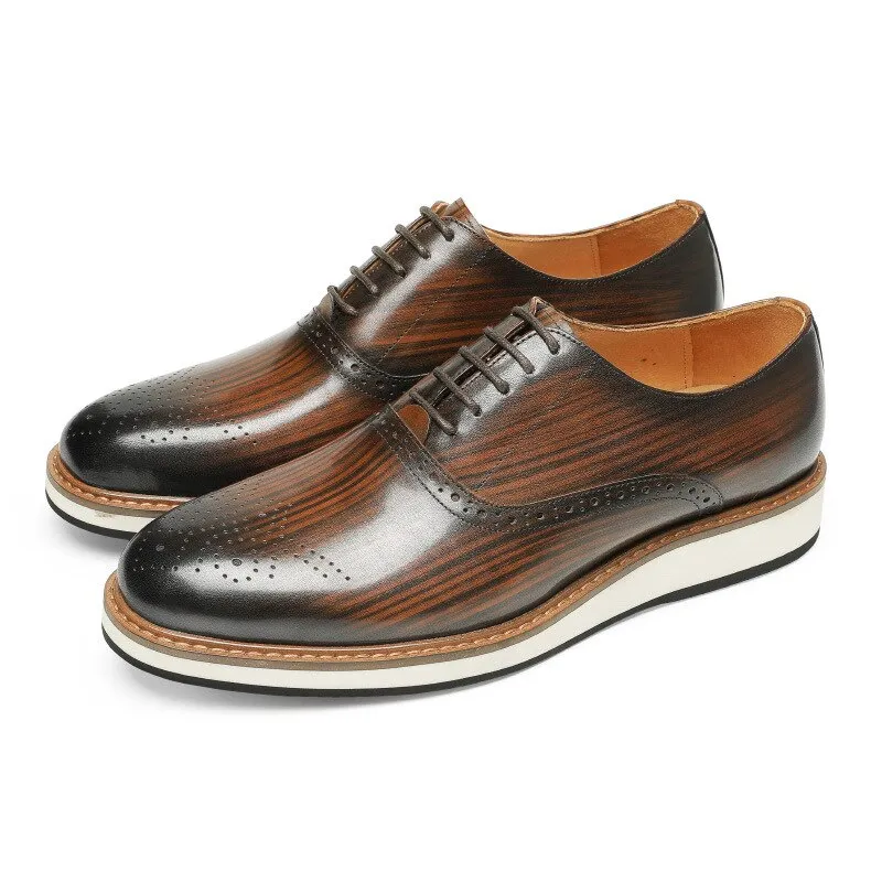 Men's Round Toe Genuine Leather Formal Lace-Up Wedding Shoes