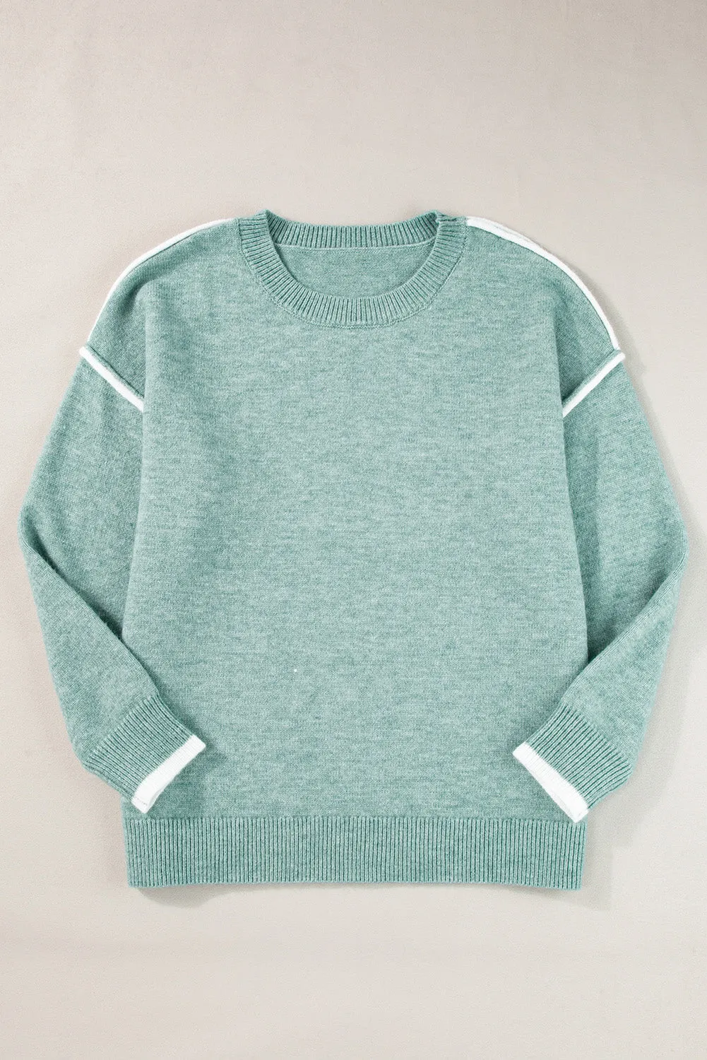 Moonlight Jade Colorblock Contrasting Edge Crewneck Sweater