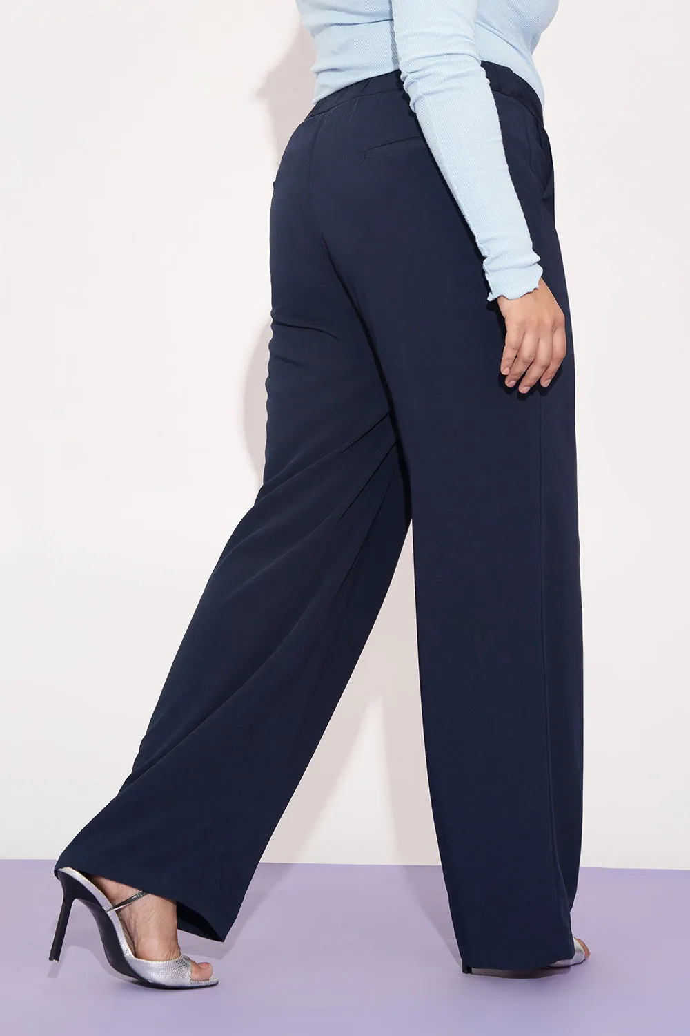 Navy Nexus Pleated Waistband Curve Korean Pants