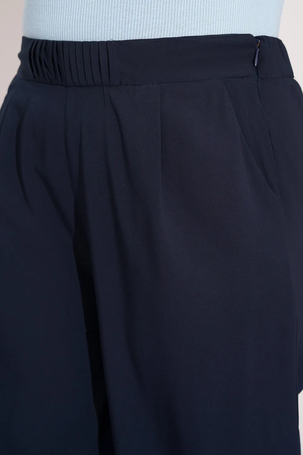 Navy Nexus Pleated Waistband Curve Korean Pants