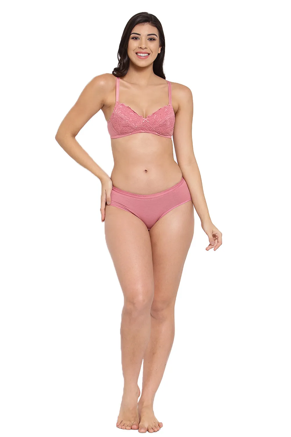 Organic Cotton Antimicrobial Padded Laced Bra & Panty-ISBP106_ISP002-Mauve-