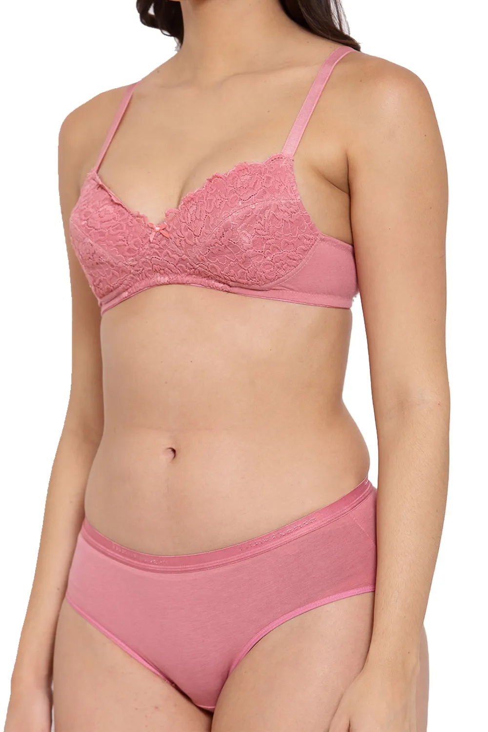 Organic Cotton Antimicrobial Padded Laced Bra & Panty-ISBP106_ISP002-Mauve-