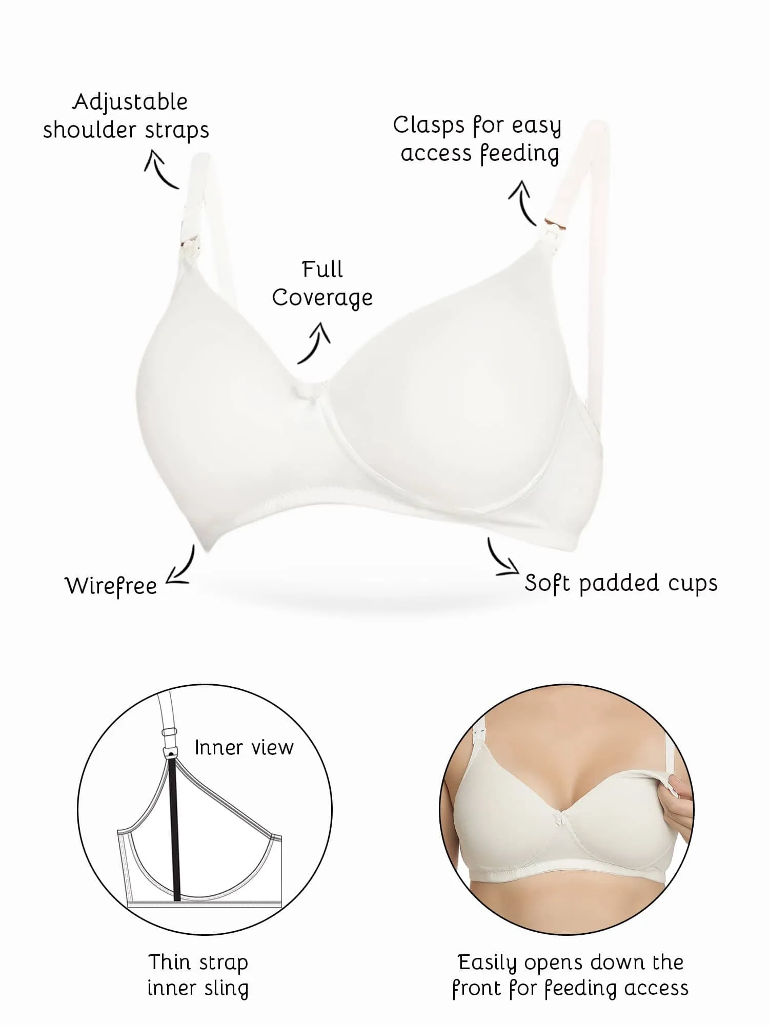 Organic Cotton Antimicrobial Padded NonWired Feeding Bra-IMB009D