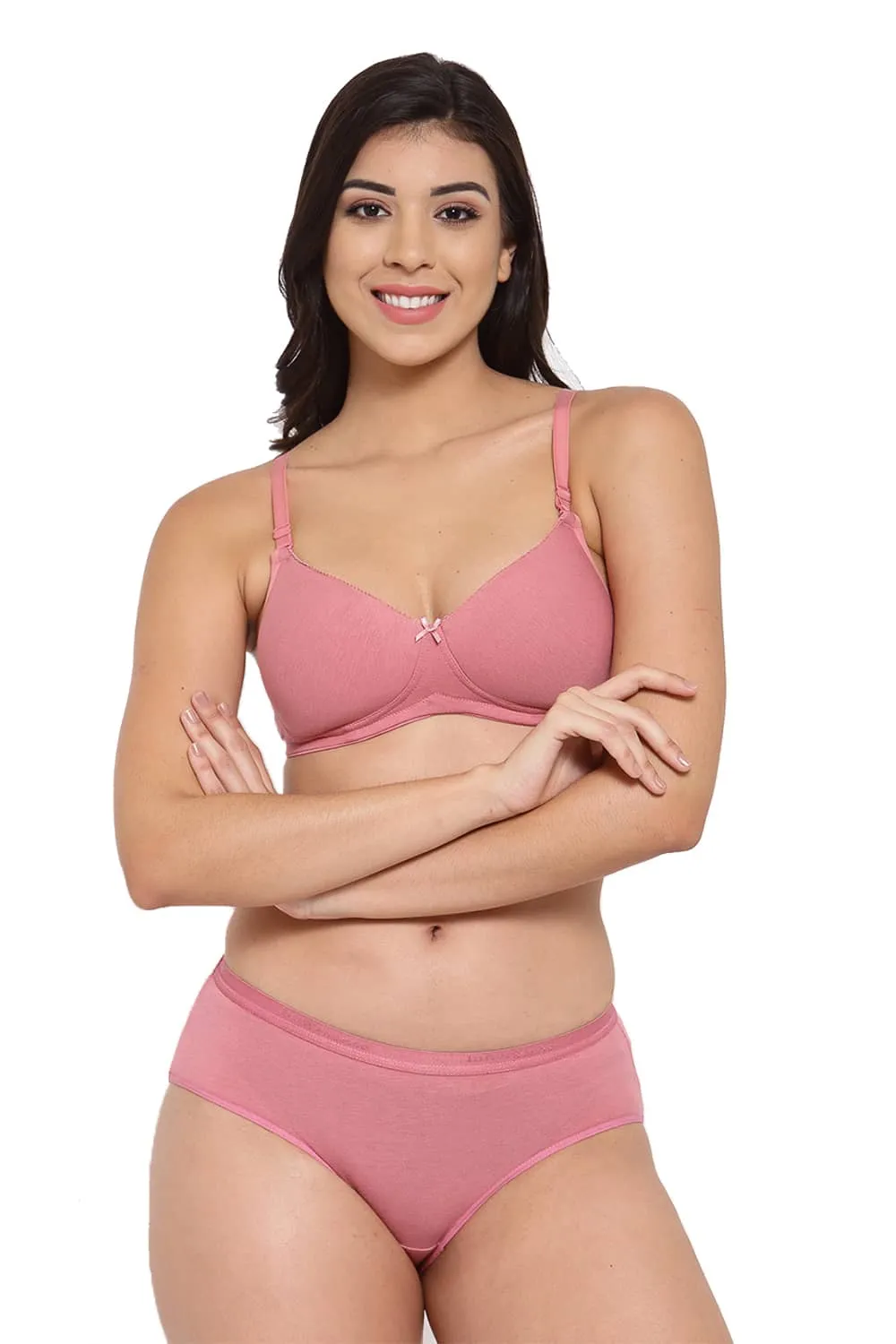 Organic Cotton Antimicrobial Padded t-shirt Bra & Panty Set-ISBP104_ISP002-Mauve-