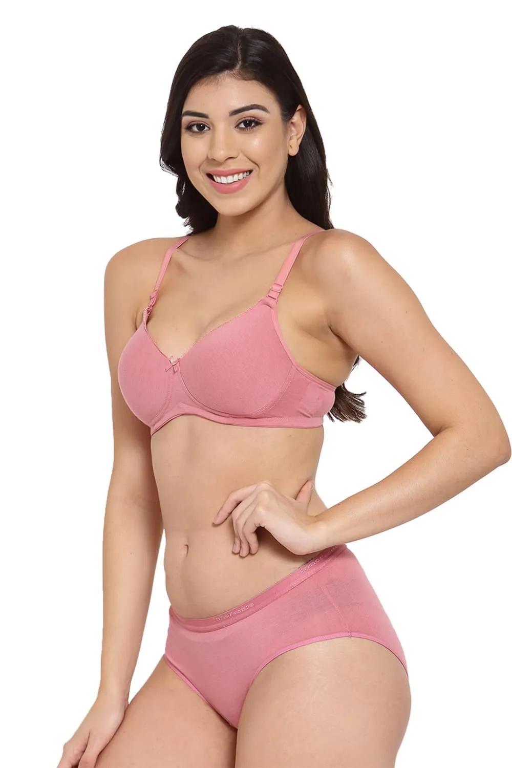 Organic Cotton Antimicrobial Padded t-shirt Bra & Panty Set-ISBP104_ISP002-Mauve-