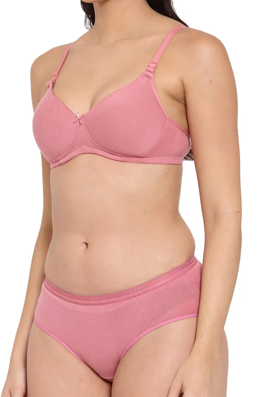 Organic Cotton Antimicrobial Padded t-shirt Bra & Panty Set-ISBP104_ISP002-Mauve-