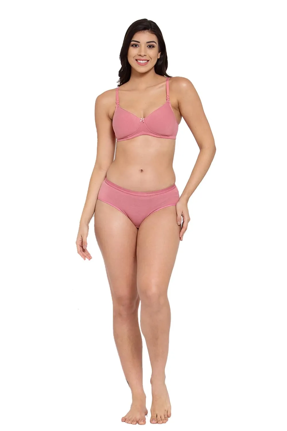 Organic Cotton Antimicrobial Padded t-shirt Bra & Panty Set-ISBP104_ISP002-Mauve-