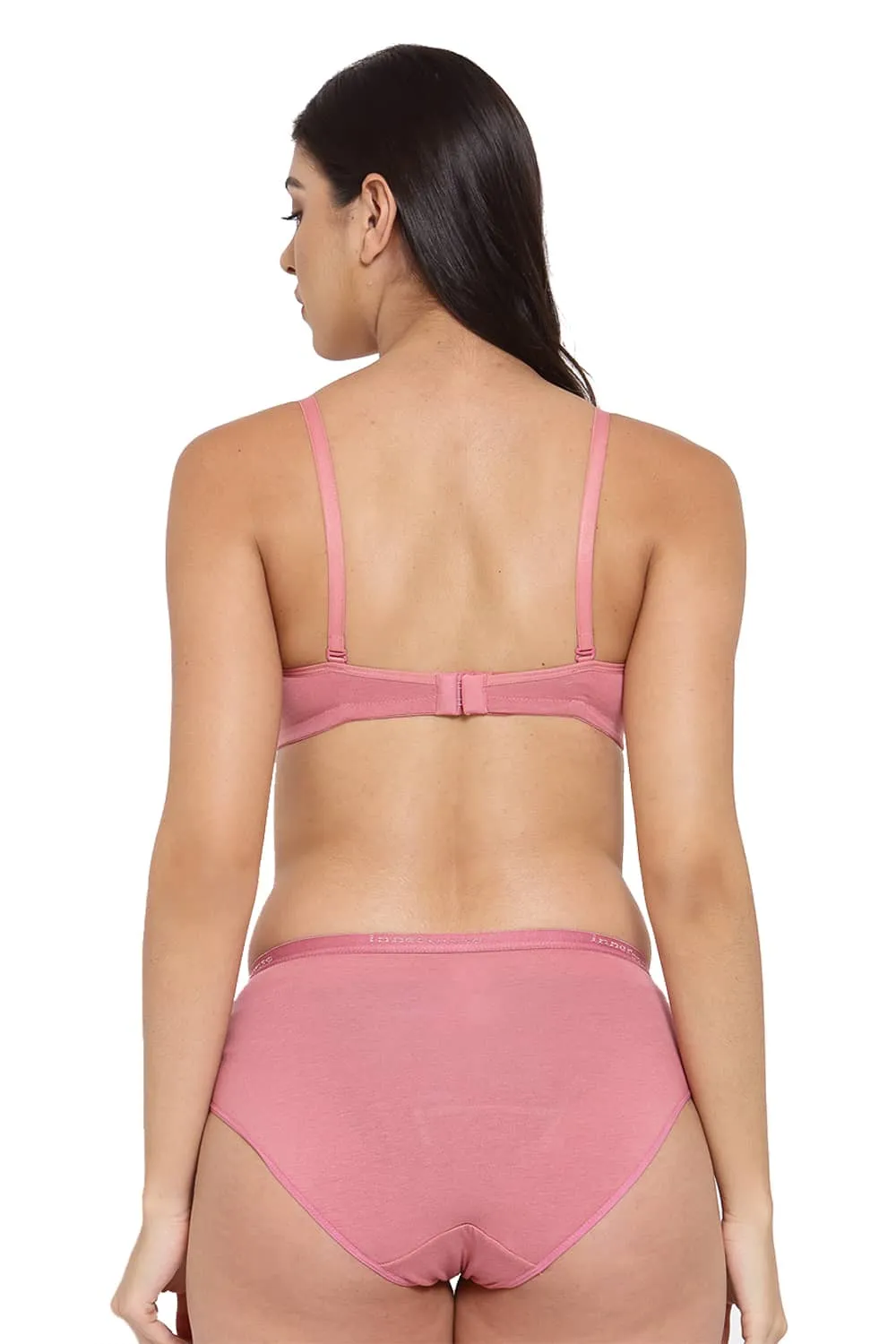 Organic Cotton Antimicrobial Padded t-shirt Bra & Panty Set-ISBP104_ISP002-Mauve-